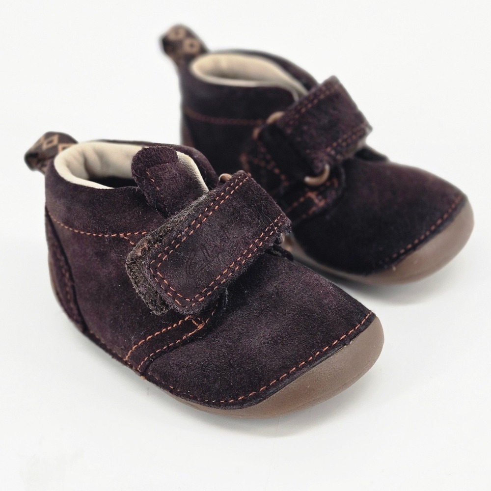 Clarks First Shoes Brown Suede Wide Width Toddler Boys Boots Sneakers 3W EUC
